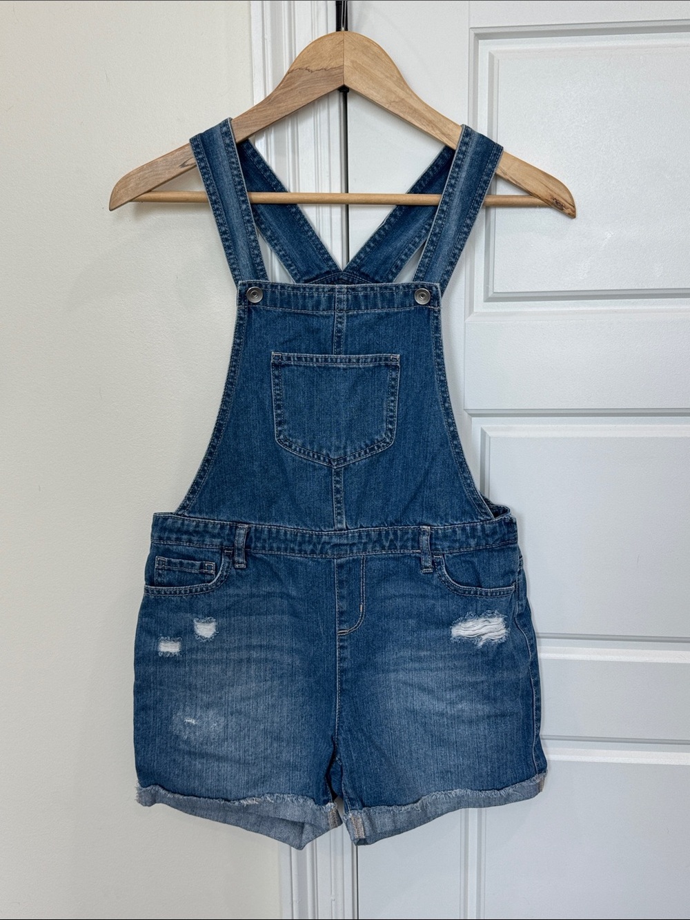 The Children’s Place Girls Jean Short Overalls Denim Outfit Medium Wash, sz 14